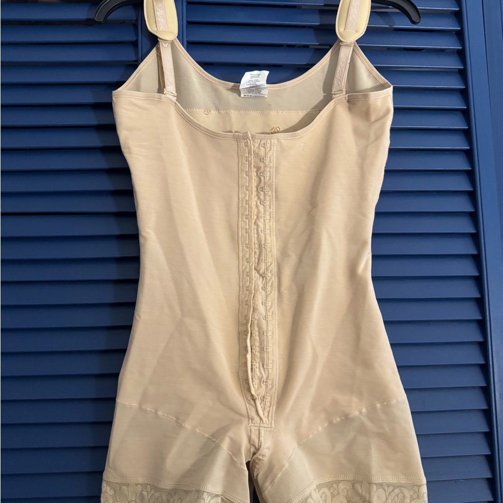 Beige Full-Body Shapewear Bodysuit with Front Hook Closure